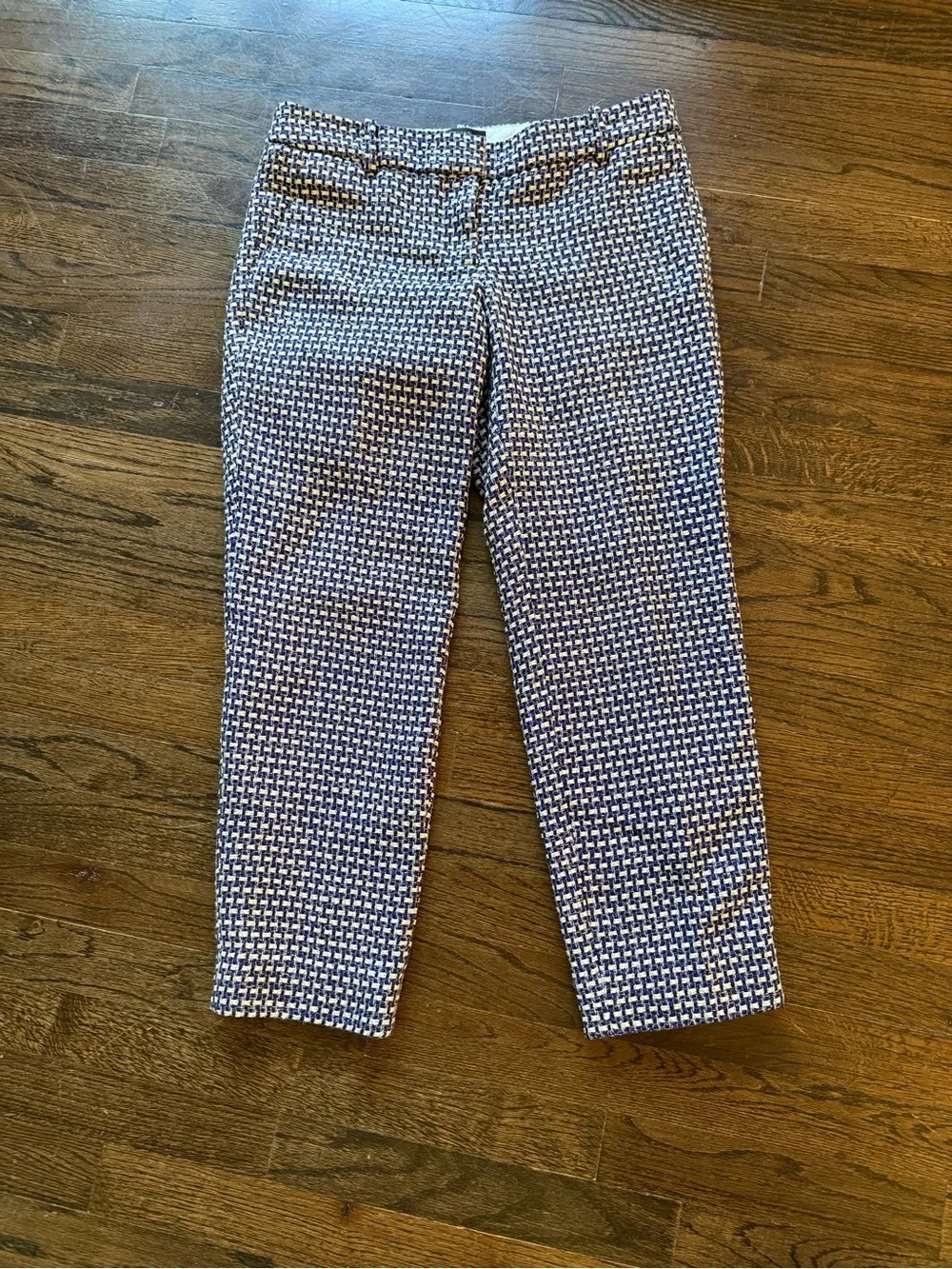 J. Crew Tweed Café Capri Pants in Purple, Black & Ivory with Metallic Threads